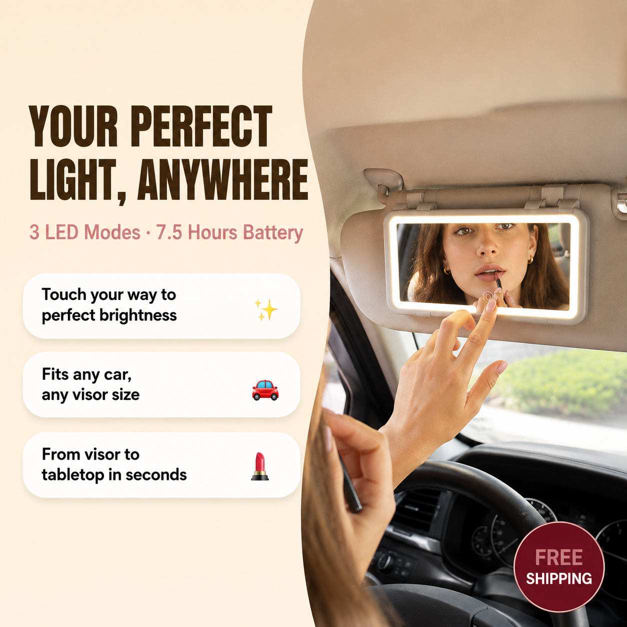 Elevora GlowMirror™ — Car Sun Visor LED Makeup Mirror