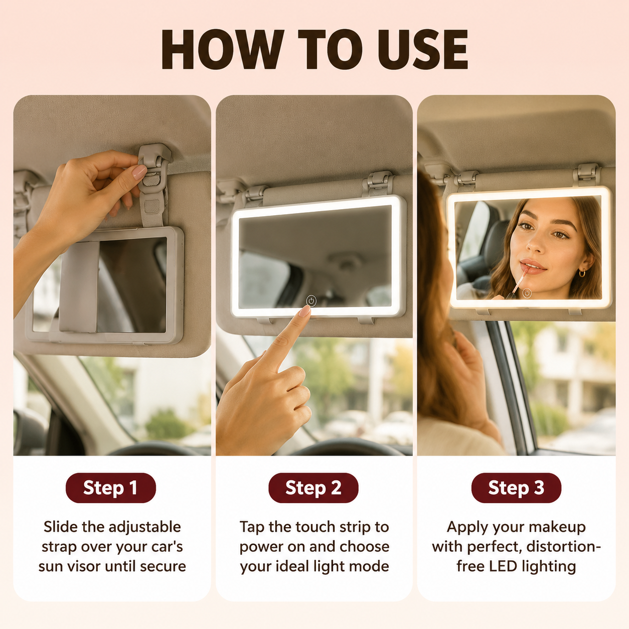 Elevora GlowMirror™ — Car Sun Visor LED Makeup Mirror